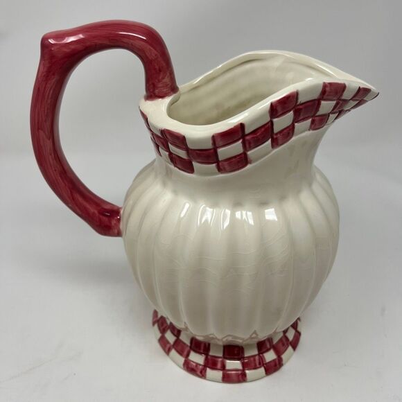 Vintage 1996 CRACKER BARREL Pitcher Red White Apple Ceramic Cottage Country - Picture 3 of 11